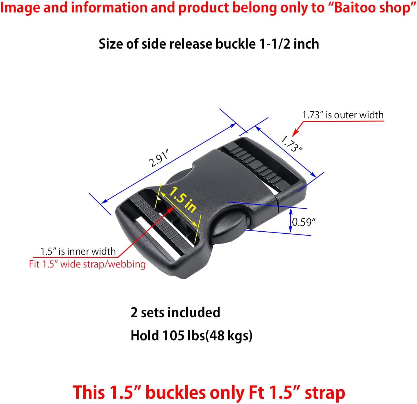 Side Release Buckles 5/8,3/4,1,1-1/4,1-1/2,2 inch Heavy Duty Plastic Buckle Clips Snaps Backpack Buckle Replacement