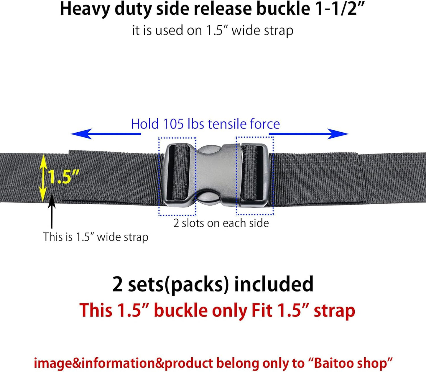 Side Release Buckles 5/8,3/4,1,1-1/4,1-1/2,2 inch Heavy Duty Plastic Buckle Clips Snaps Backpack Buckle Replacement