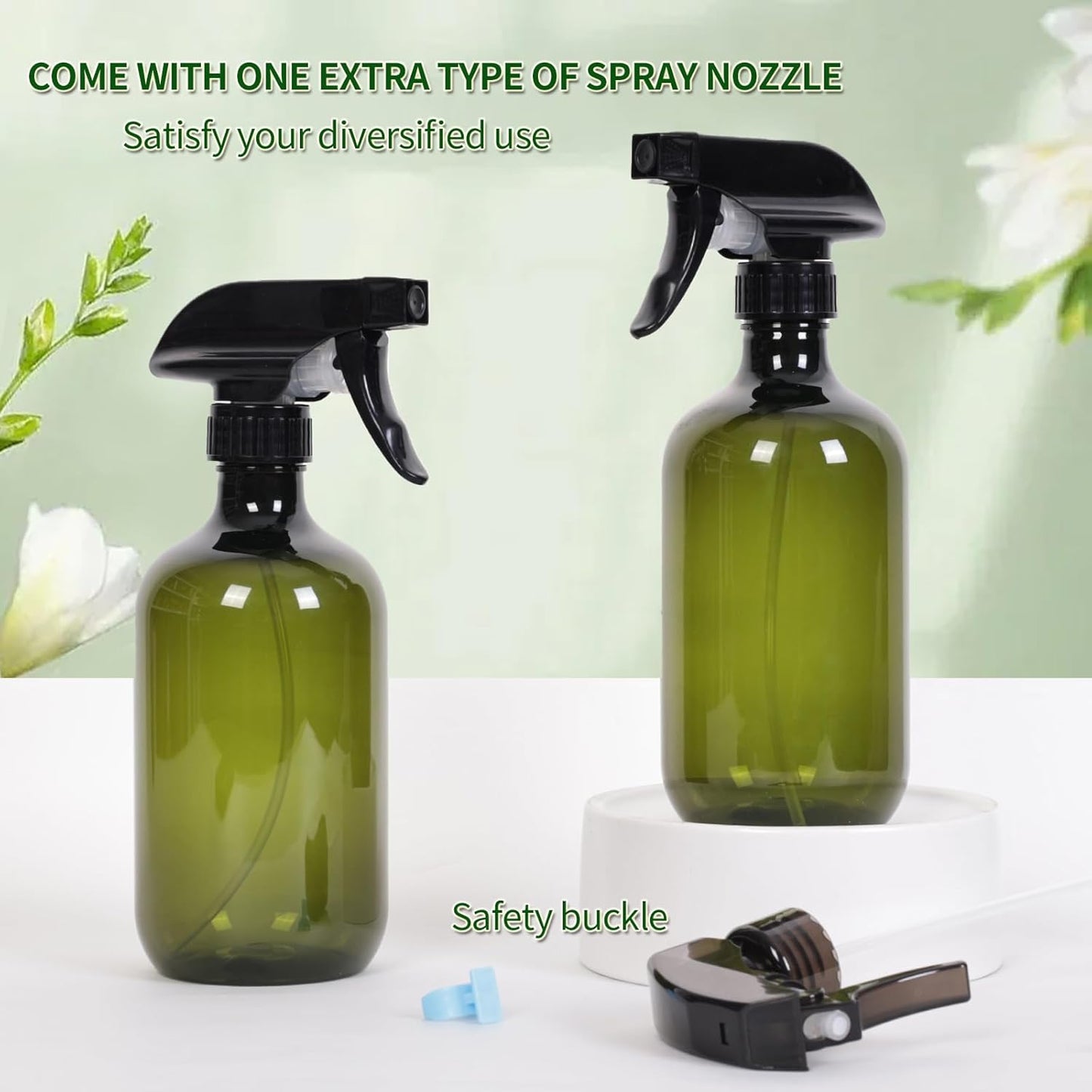 Cleaning Spray Bottles for Plants Misters for Inside, 2 Pack 16.9 oz Squirt Bottle, Water Spray Bottle Mist Sprayer, No Leak Hair Mister Spray Bottle Empty with Adjustable Nozzle (Green)