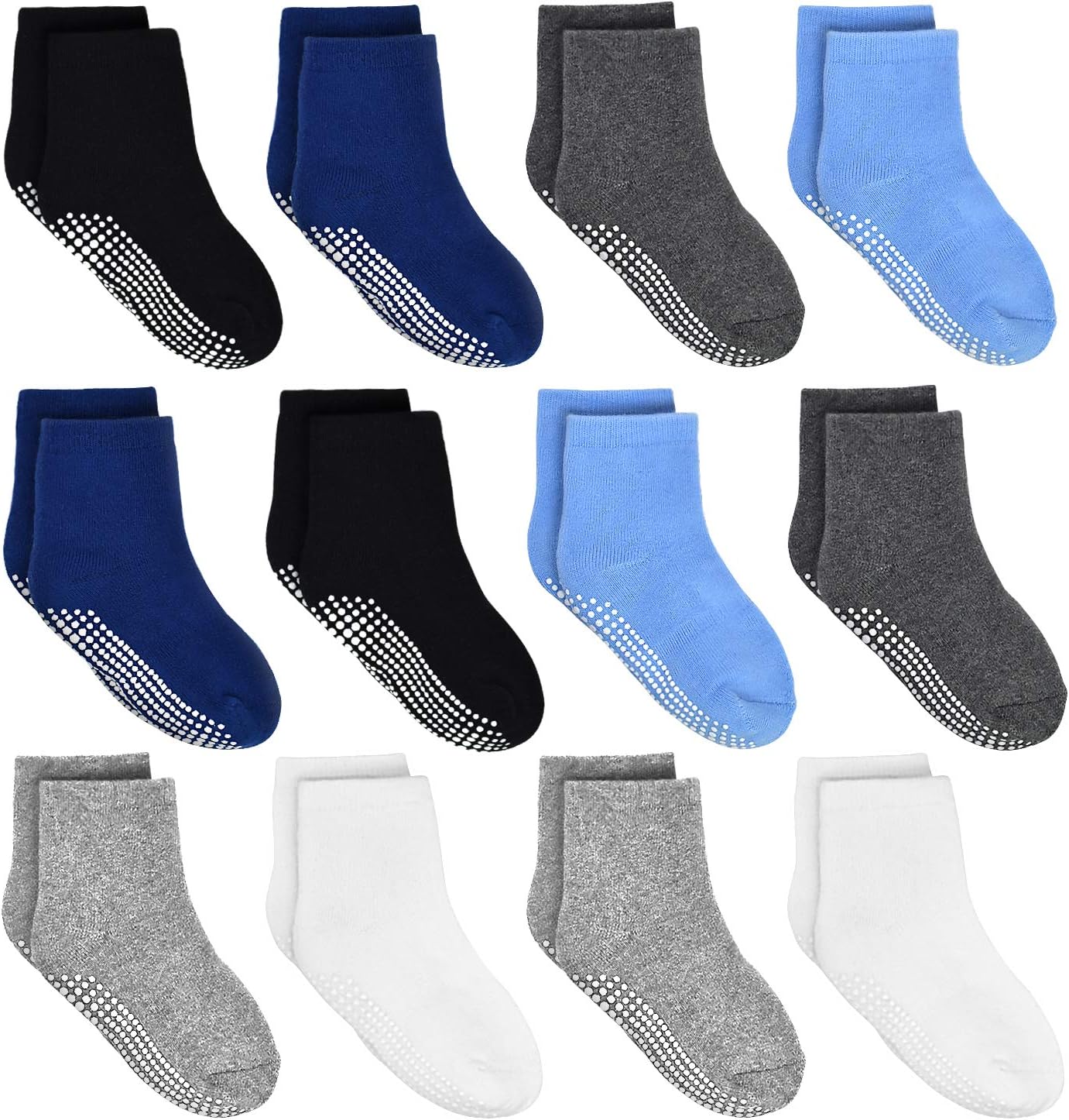 Kids Non Slip Toddler Boy Grip Socks 12 Pairs Anti Skid Sticky Socks for 1-10 Years Baby Children Girls
