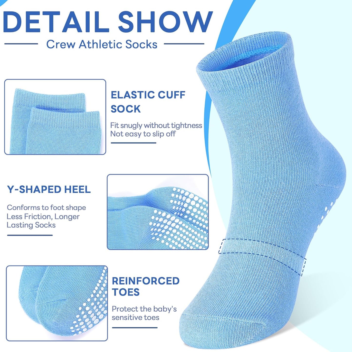 Kids Non Slip Toddler Boy Grip Socks 12 Pairs Anti Skid Sticky Socks for 1-10 Years Baby Children Girls