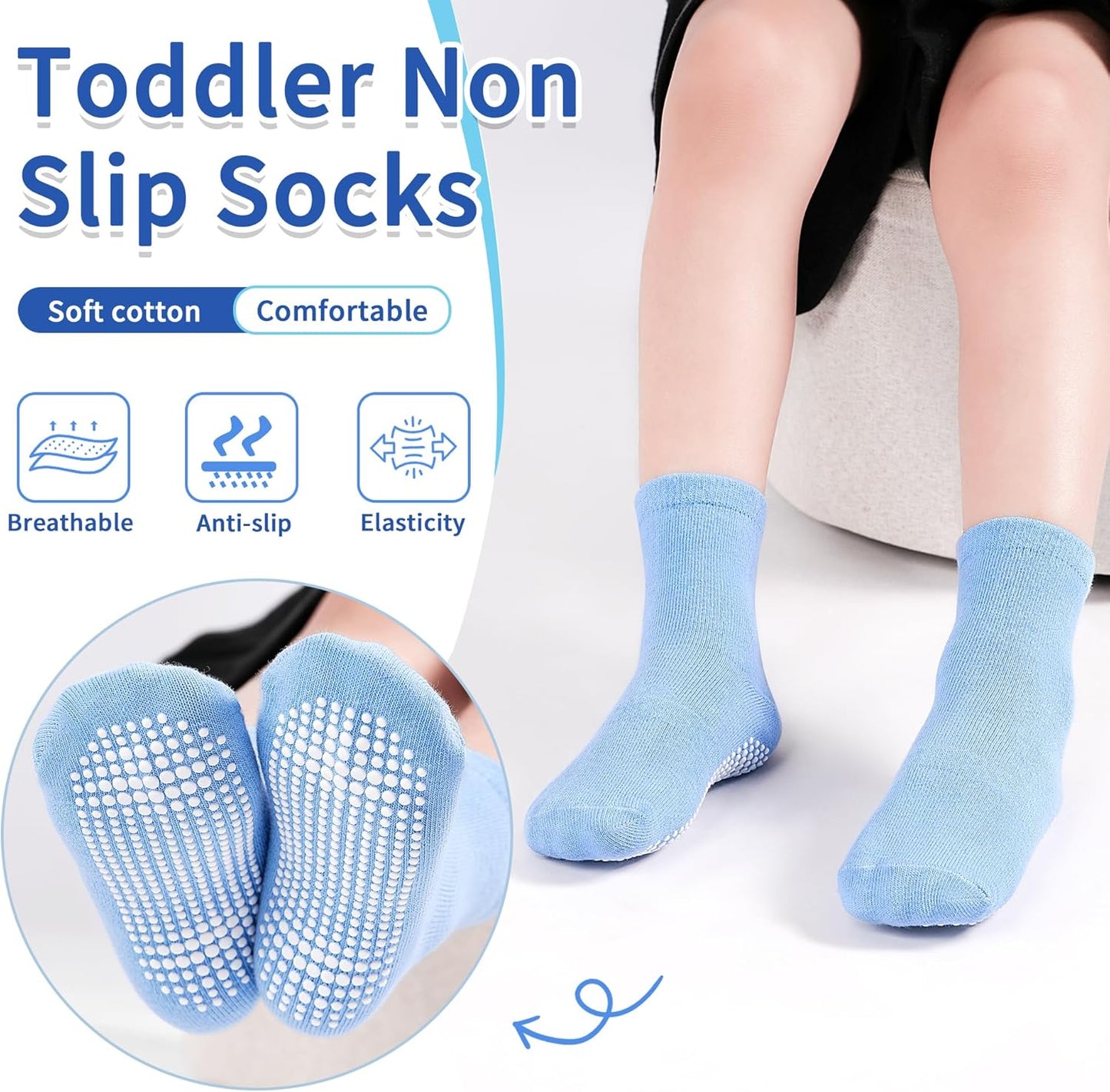Kids Non Slip Toddler Boy Grip Socks 12 Pairs Anti Skid Sticky Socks for 1-10 Years Baby Children Girls