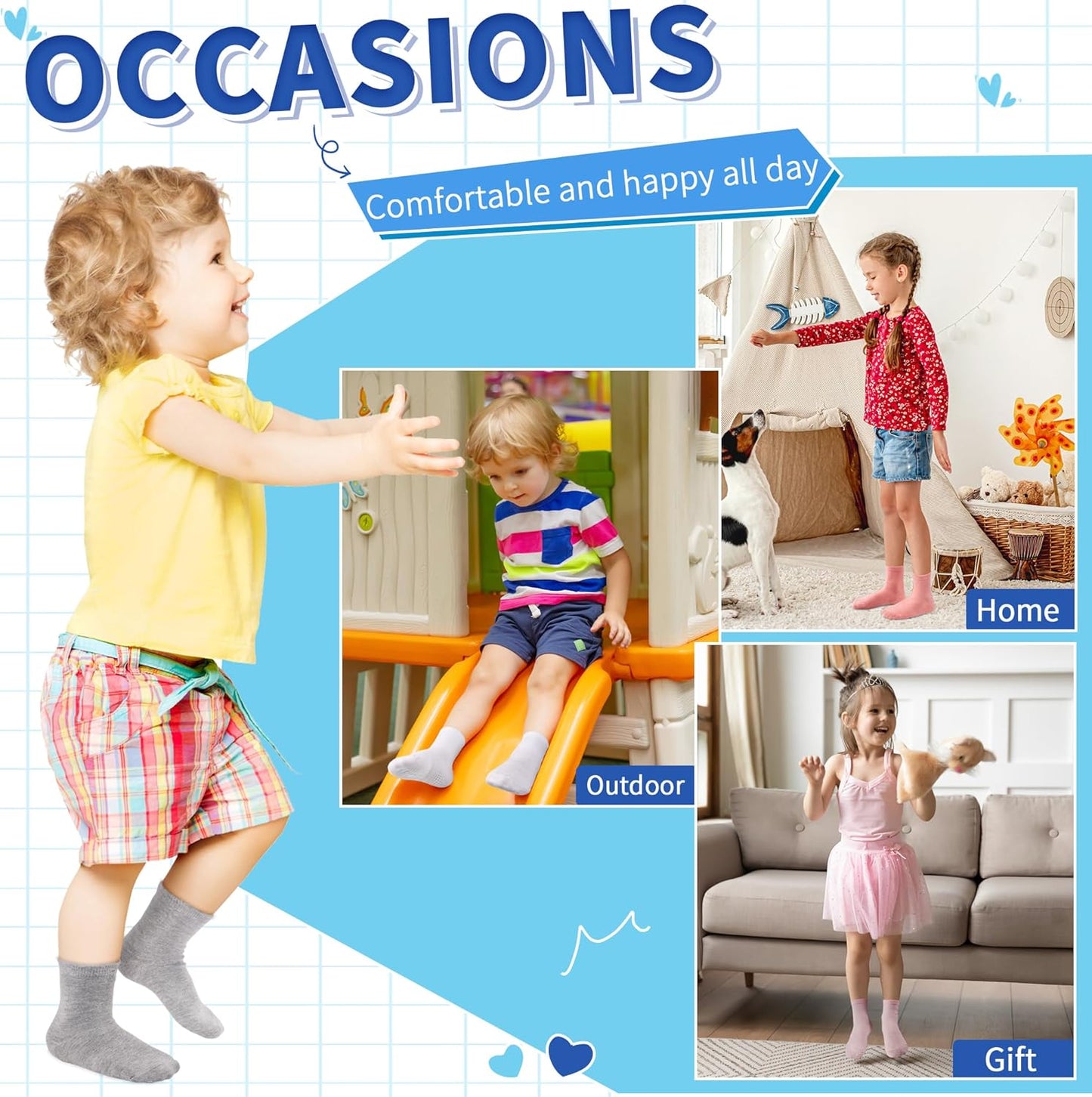 Kids Non Slip Toddler Boy Grip Socks 12 Pairs Anti Skid Sticky Socks for 1-10 Years Baby Children Girls