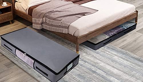 2 Pack Soft Underbed Storage Containers with 4 Handles & Transparent Lid for Easy find,Durable Material, Foldable, Dark Gray