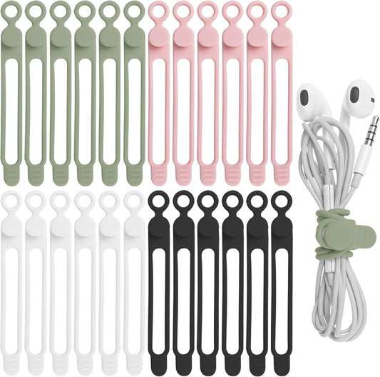Silicone Cable Straps Wire Organizer for Earphone, Phone Charger, Mouse, Audio, Computer, Reusable Cable Ties Cord Organizer in Home, Office, Kitchen (Multicolor B, 4.2 Inch)