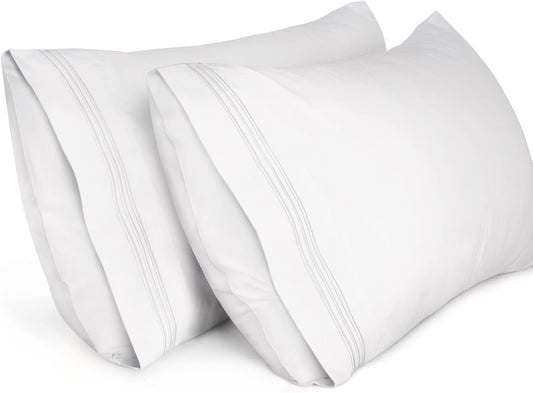 King Pillow Cases 2 Pack,1800 Thread Count Embroidered Soft Brushed Microfiber Pillowcases,White