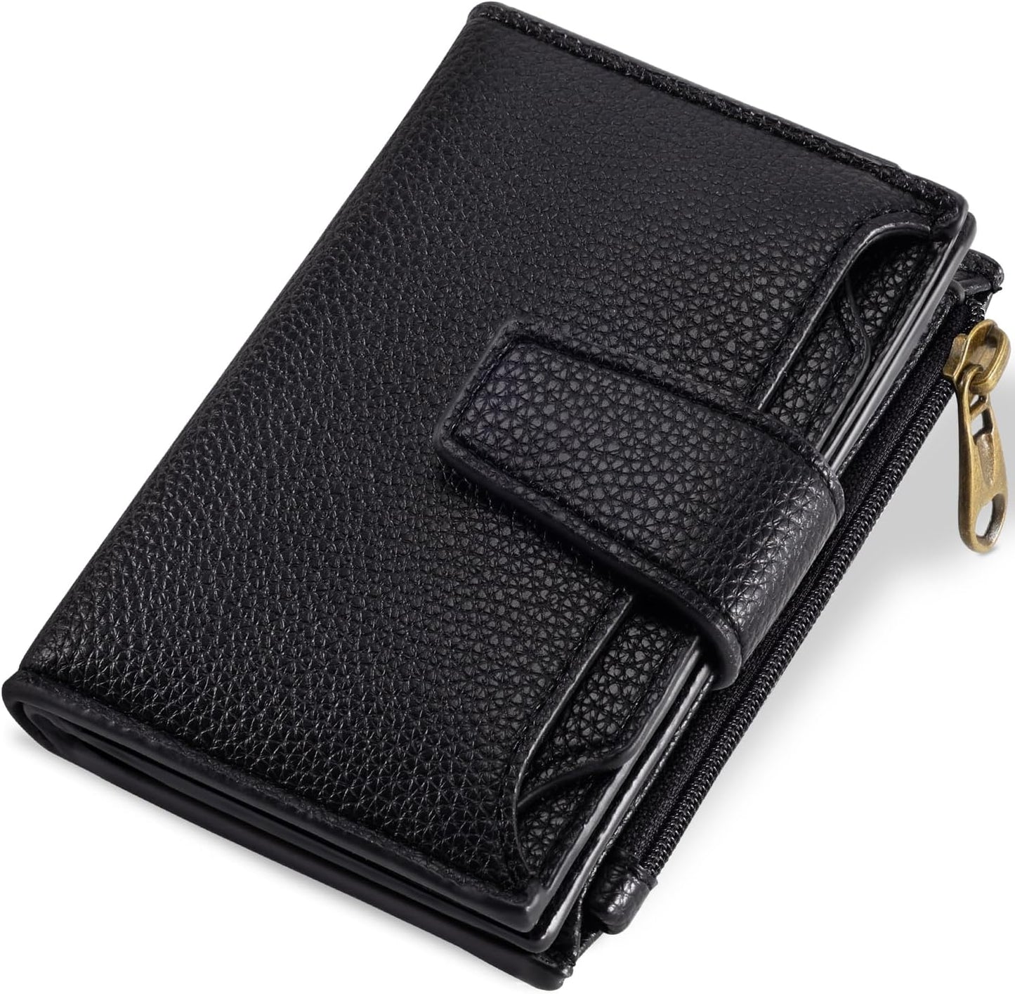 Small Wallet Women RFID Blocking Genuine Leather Bifold Compact Card Holder for Women with Zipper Coin Pocket 4 ID Windows