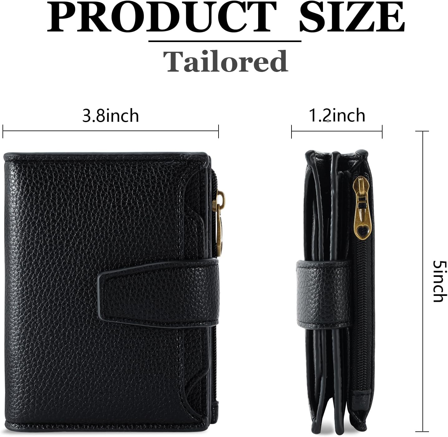 Small Wallet Women RFID Blocking Genuine Leather Bifold Compact Card Holder for Women with Zipper Coin Pocket 4 ID Windows