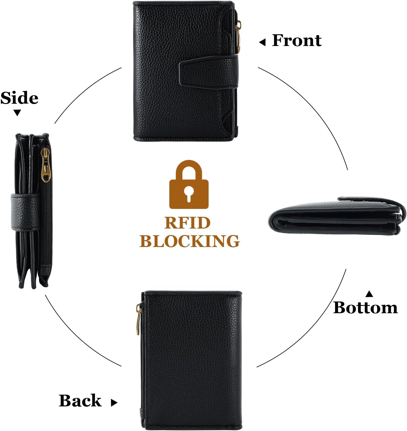Small Wallet Women RFID Blocking Genuine Leather Bifold Compact Card Holder for Women with Zipper Coin Pocket 4 ID Windows