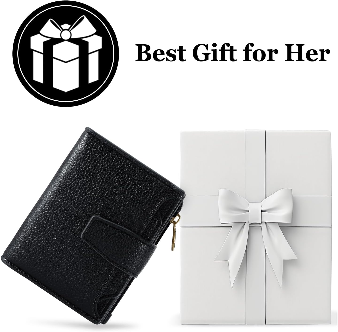 Small Wallet Women RFID Blocking Genuine Leather Bifold Compact Card Holder for Women with Zipper Coin Pocket 4 ID Windows