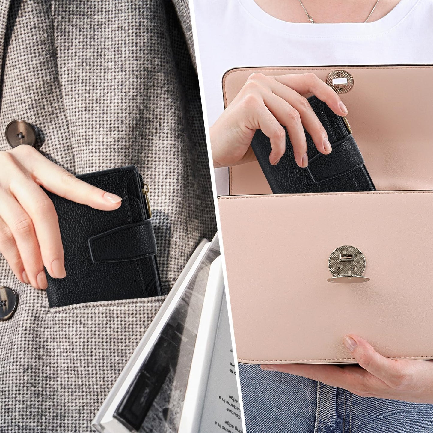 Small Wallet Women RFID Blocking Genuine Leather Bifold Compact Card Holder for Women with Zipper Coin Pocket 4 ID Windows