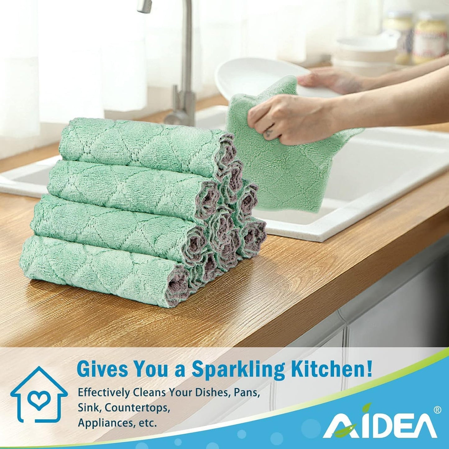 Kitchen Dish Cloth - 12 Pack, Super Absorbent Coral Fleece Dish Cloths, No Odor Reusable Dish Rags, Premium Microfiber Cleaning Cloths, Nonstick Oil Washable Fast Drying 6.3" x10.4"