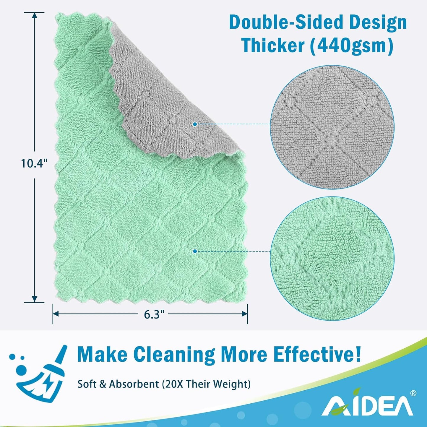 Kitchen Dish Cloth - 12 Pack, Super Absorbent Coral Fleece Dish Cloths, No Odor Reusable Dish Rags, Premium Microfiber Cleaning Cloths, Nonstick Oil Washable Fast Drying 6.3" x10.4"
