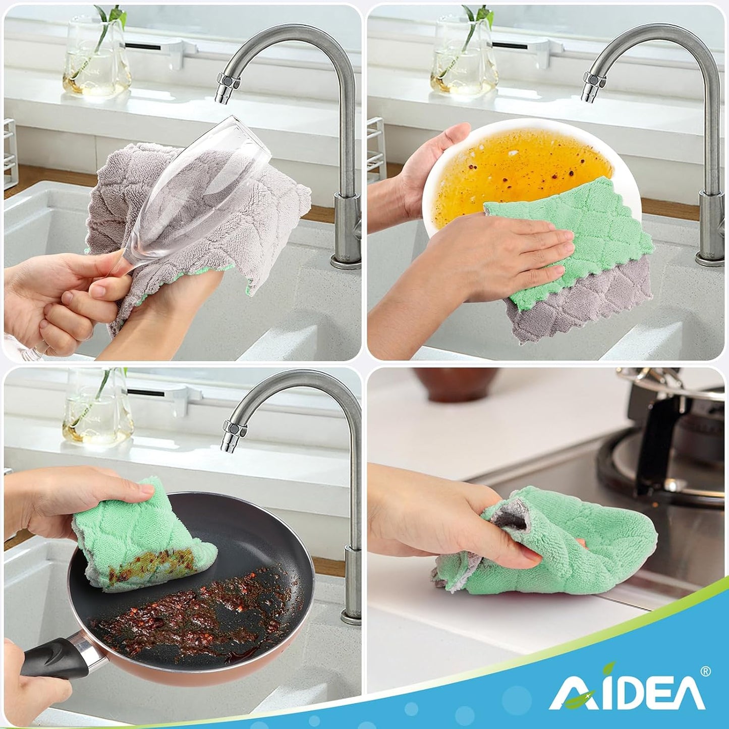 Kitchen Dish Cloth - 12 Pack, Super Absorbent Coral Fleece Dish Cloths, No Odor Reusable Dish Rags, Premium Microfiber Cleaning Cloths, Nonstick Oil Washable Fast Drying 6.3" x10.4"