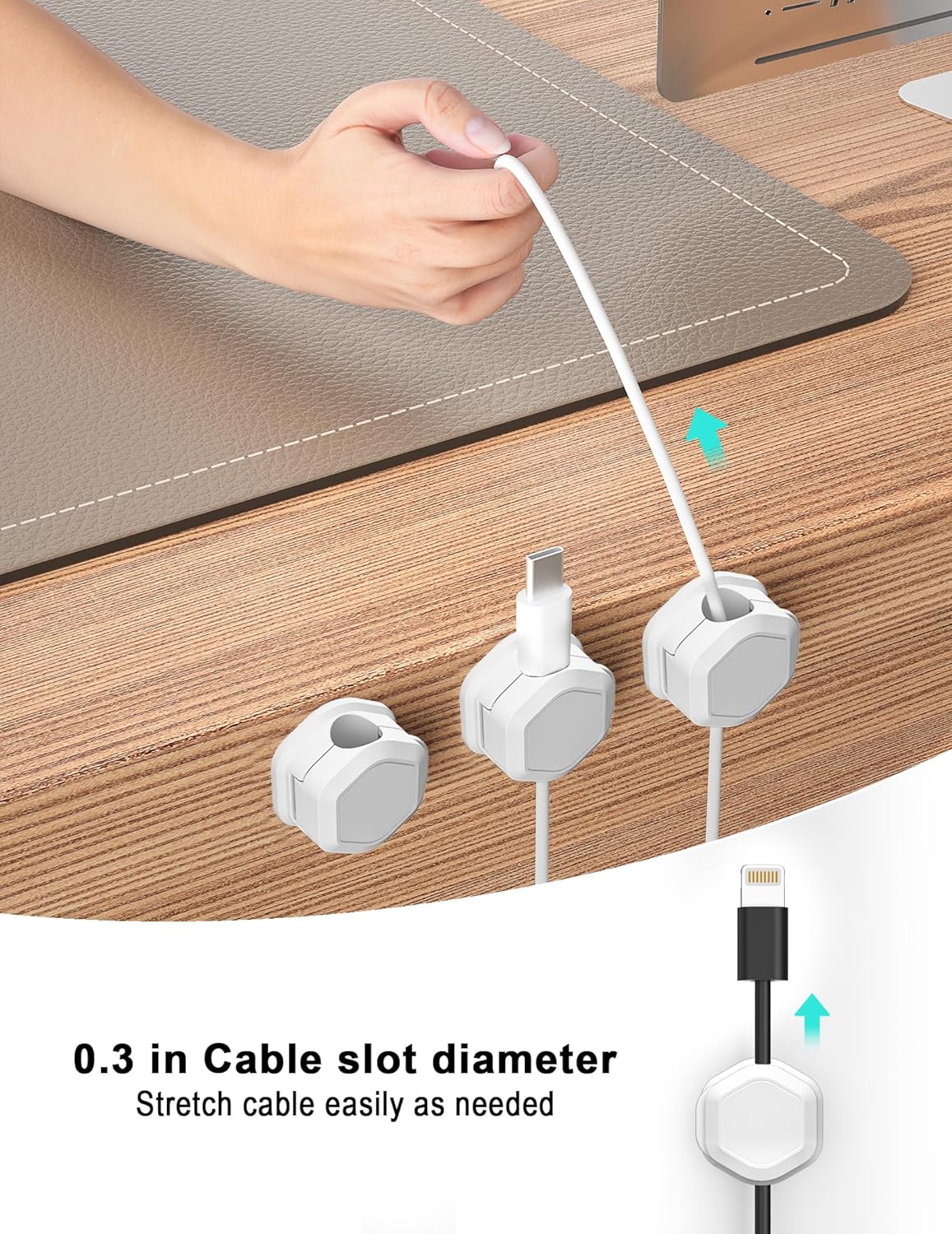 8 Pack Cord Holder - Cord Organizer - Magnetic Cable Clips - Cord Organizer for Desk, Nightstand, Phone Charger, Computer, Home, Office, Car (White)