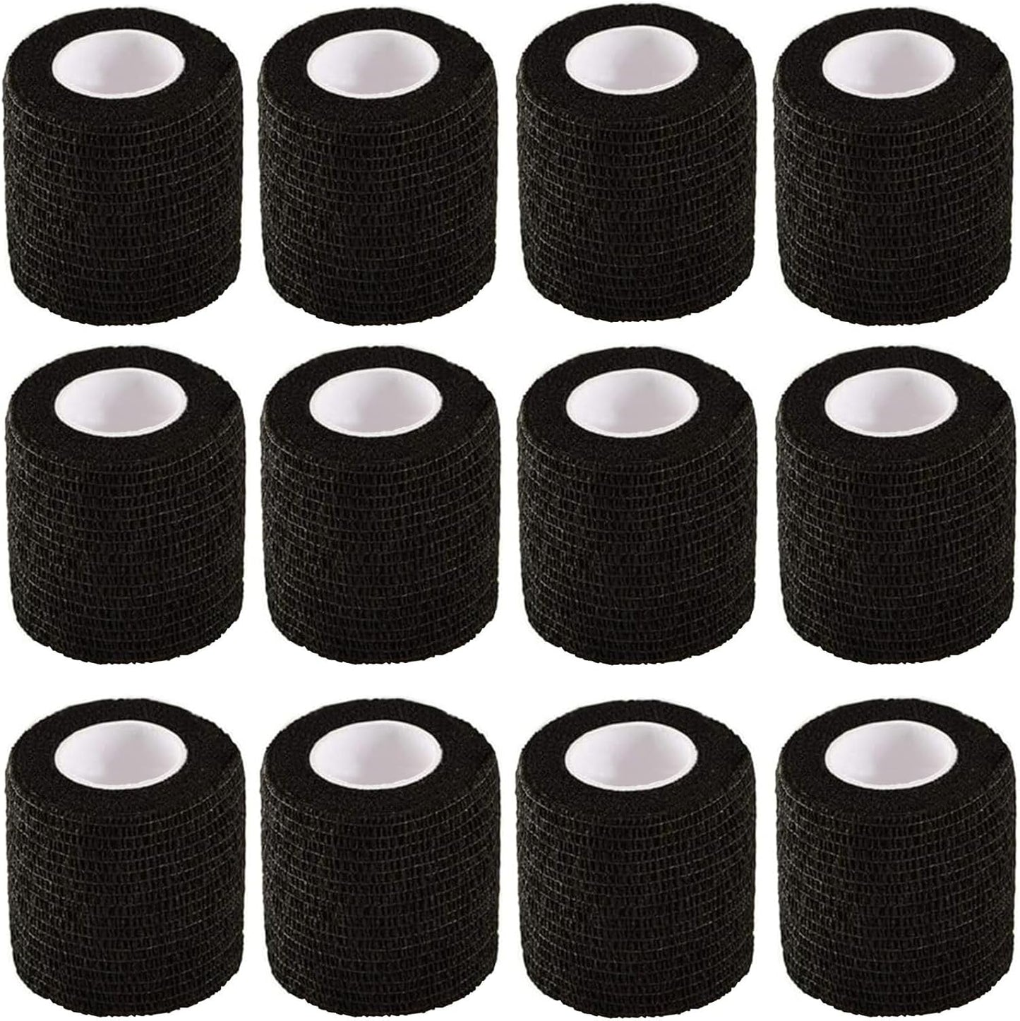 Self Adhesive Bandage Wrap,12 Pack 2 Inch x 5 Yards Elastic Vet Wrap for Sports Supply Ankle Sprains Protection,Breathable Cohesive Bandage Tape (Black)