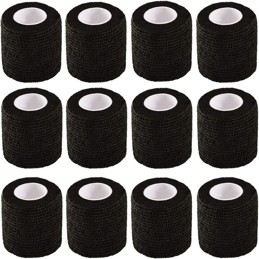 Self Adhesive Bandage Wrap,12 Pack 2 Inch x 5 Yards Elastic Vet Wrap for Sports Supply Ankle Sprains Protection,Breathable Cohesive Bandage Tape (Black)