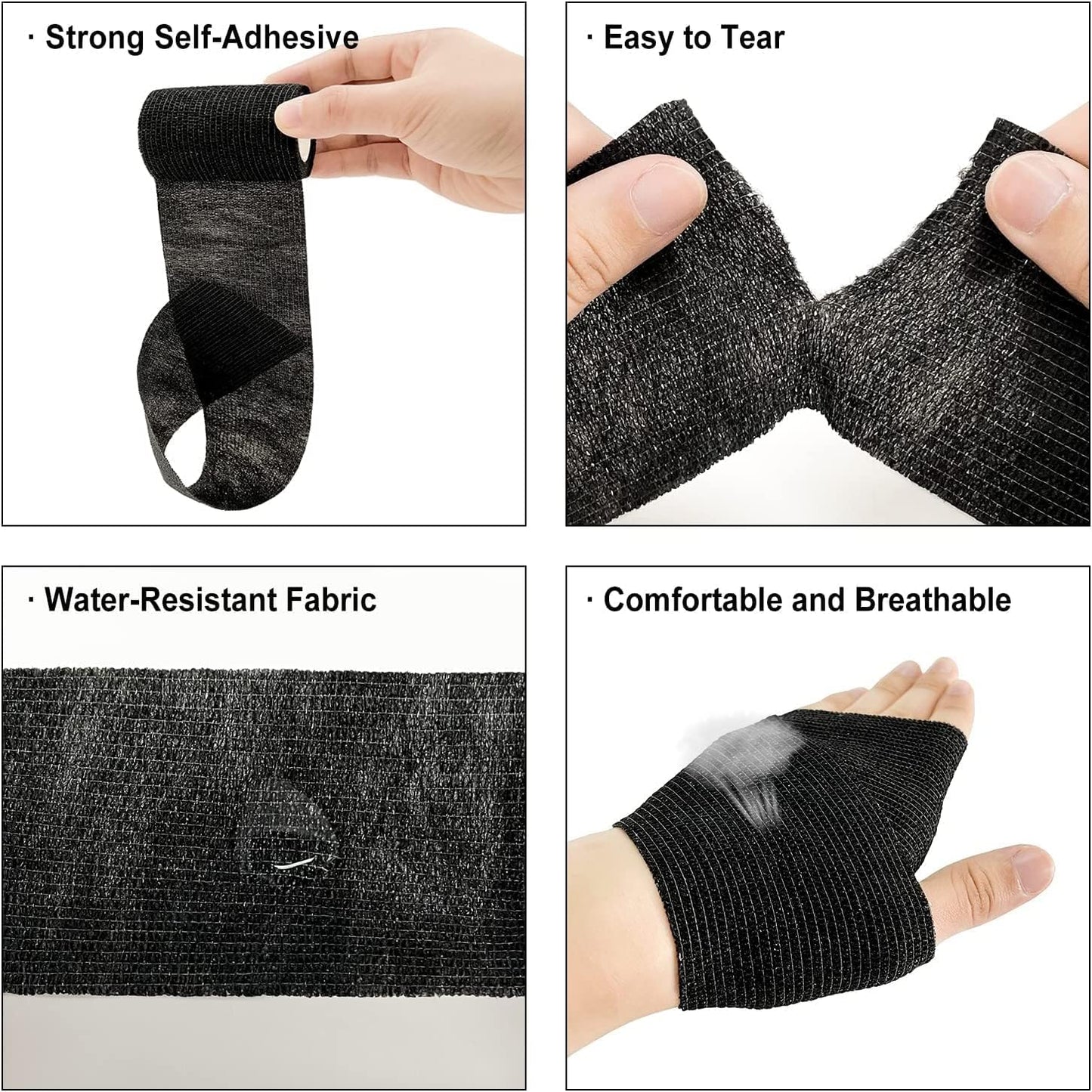 Self Adhesive Bandage Wrap,12 Pack 2 Inch x 5 Yards Elastic Vet Wrap for Sports Supply Ankle Sprains Protection,Breathable Cohesive Bandage Tape (Black)