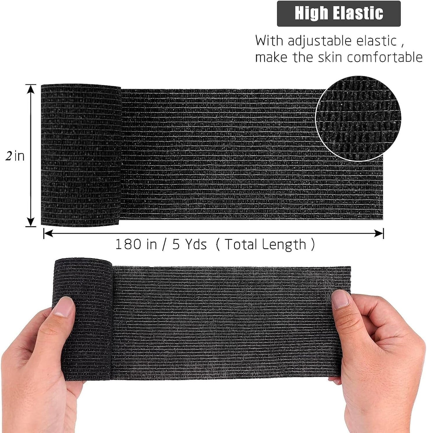 Self Adhesive Bandage Wrap,12 Pack 2 Inch x 5 Yards Elastic Vet Wrap for Sports Supply Ankle Sprains Protection,Breathable Cohesive Bandage Tape (Black)