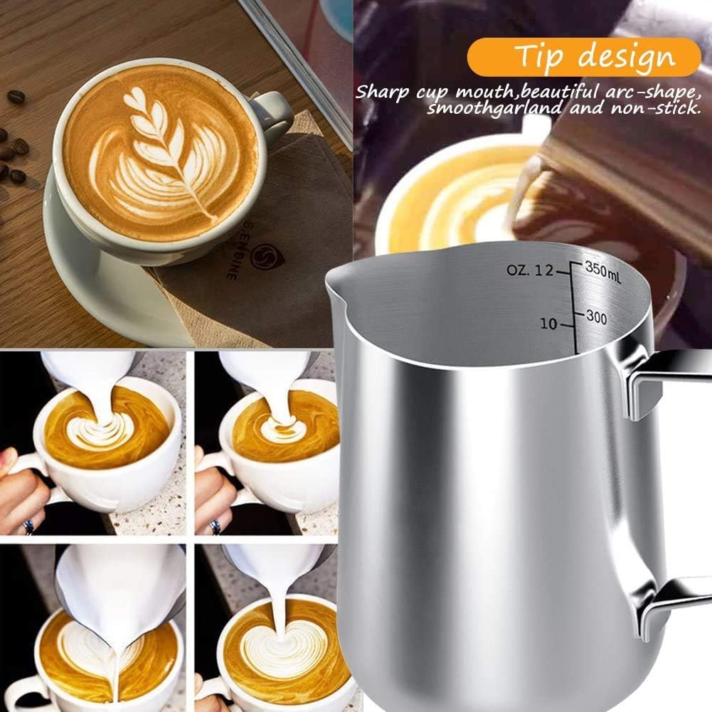 Milk Frothing Pitcher, 12oz Milk Frother Cup Espresso Cup Stainless Steel