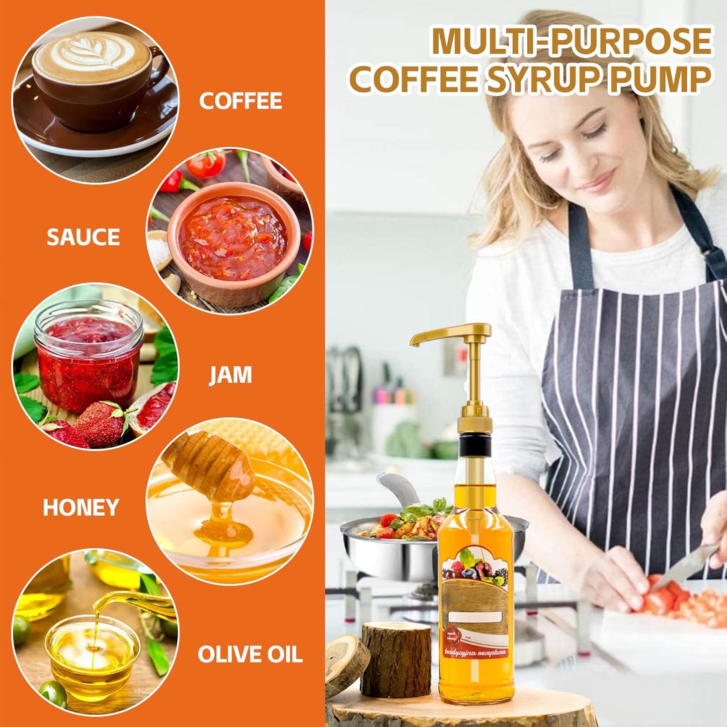 4PCS Syrup Pump for 25.4 Oz/750ml Flavorings Bottles, Coffee Syrup Pump Dispenser, Compatible with Torani, Matteo's, DaVinci, Jordans Skinny Syrups Bottles, Syrup Dispenser for Coffee Bar Accessories