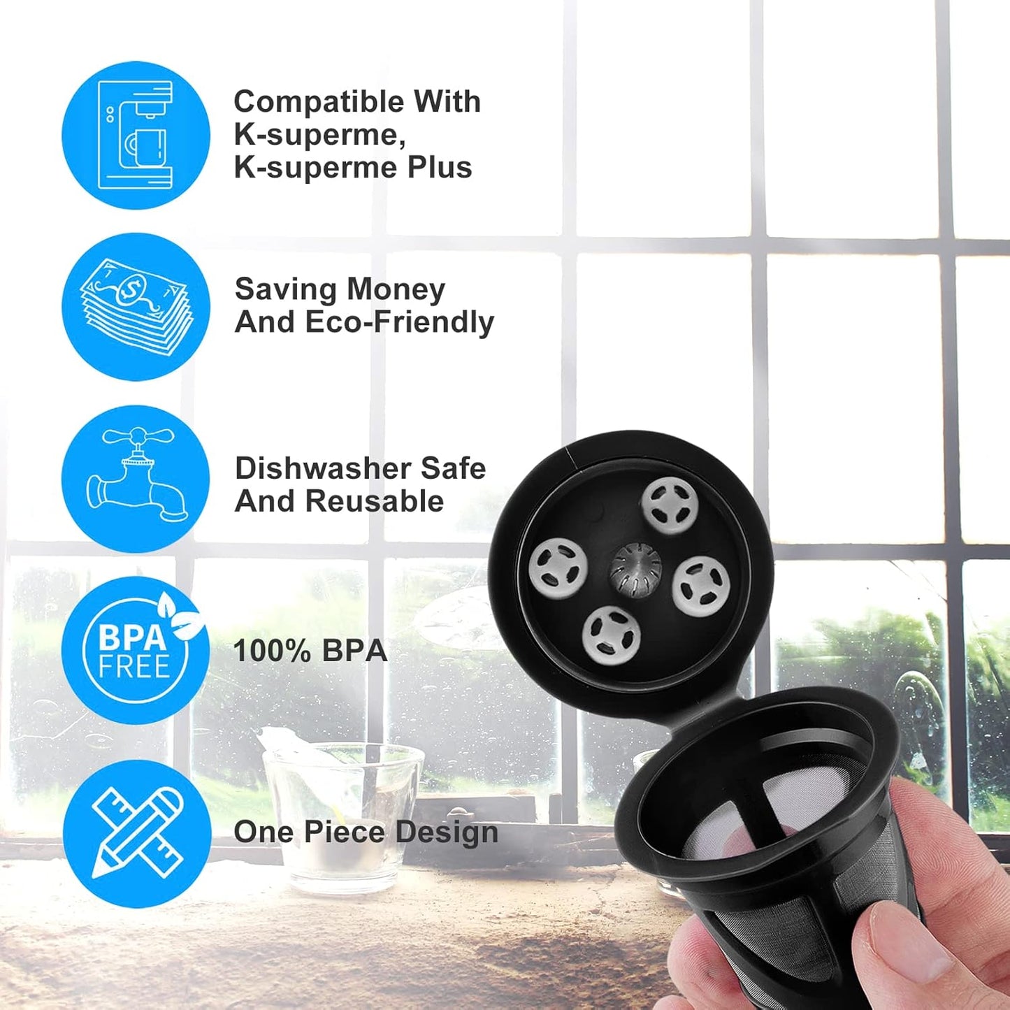 Reusable K Cups Compatible for Keurig Supreme and K-Supreme Plus, Refillable Kcup for Keurig Supreme Coffee Maker - MultiStream Coffee Pods Filter (4 Pack)