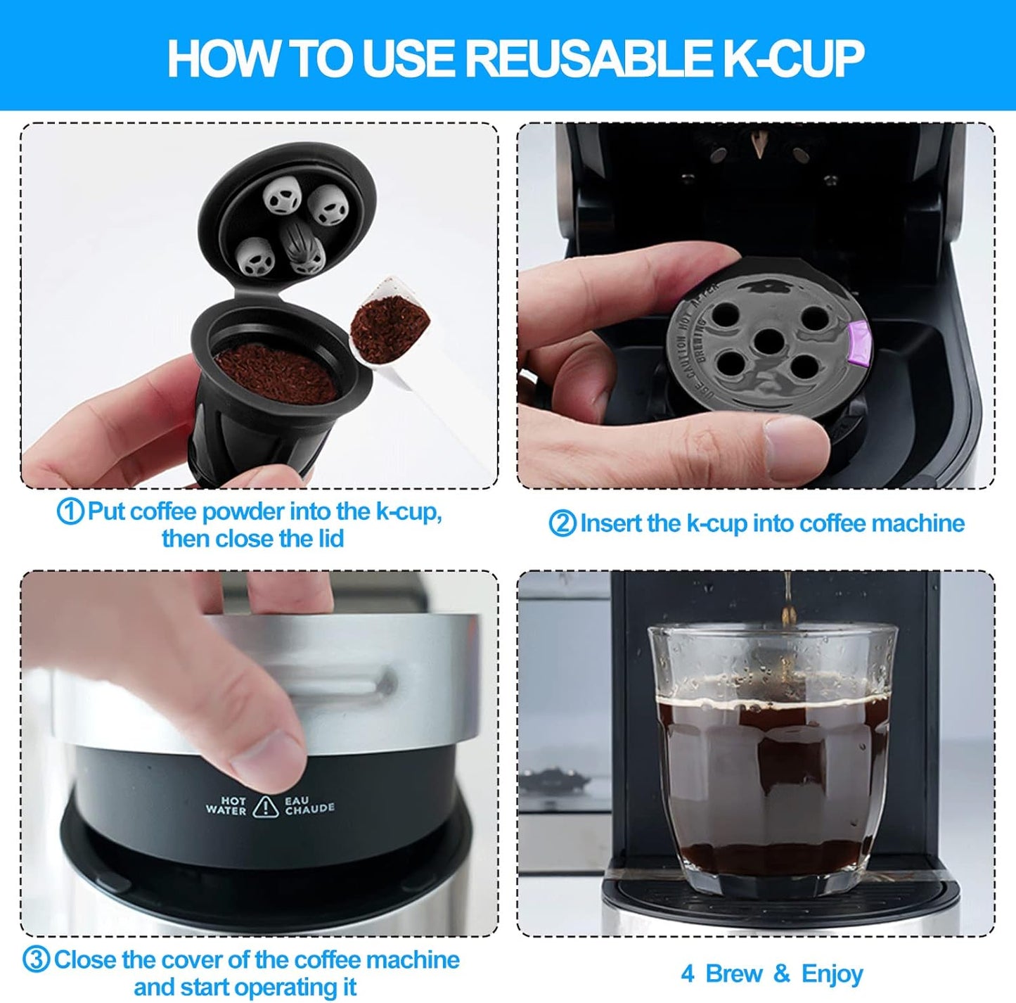 Reusable K Cups Compatible for Keurig Supreme and K-Supreme Plus, Refillable Kcup for Keurig Supreme Coffee Maker - MultiStream Coffee Pods Filter (4 Pack)