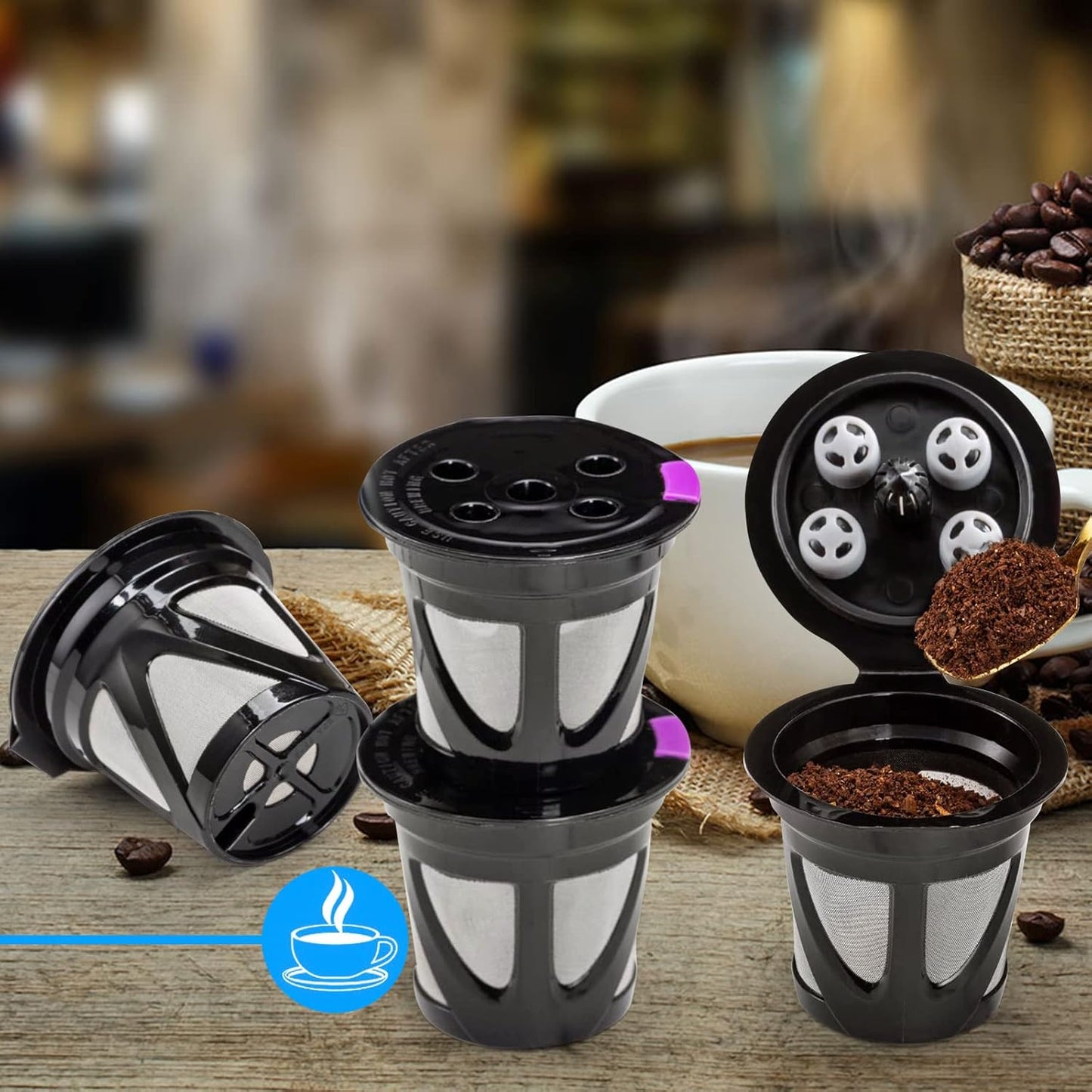 Reusable K Cups Compatible for Keurig Supreme and K-Supreme Plus, Refillable Kcup for Keurig Supreme Coffee Maker - MultiStream Coffee Pods Filter (4 Pack)