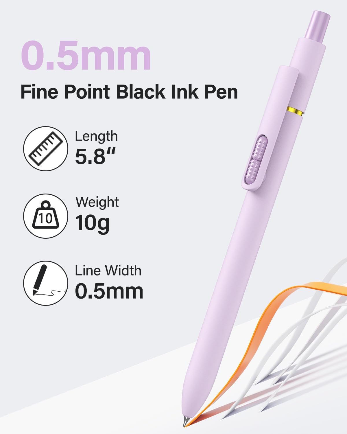 8-Pack Gel Pens, 0.5mm Black Ink Pens Fine Point Smudge-Proof & Fast-Drying, Smooth Ink Retractable Pen for Left Handed School Office Supplies