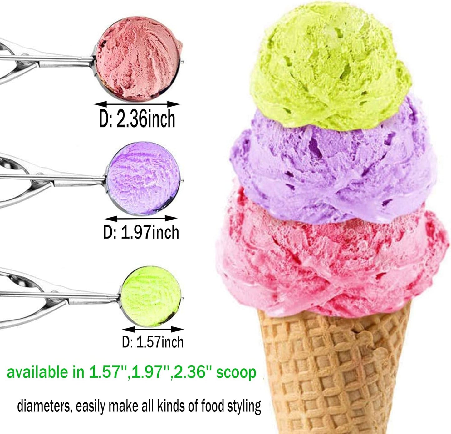 Cookie Scoop Set 3 PCS, with Trigger Large-Medium-Small Size for Kitchen Family Ice Cream Cookie Cupcake Muffin Meatbal Multipurpose tainless Steel Ice Cream Scooper