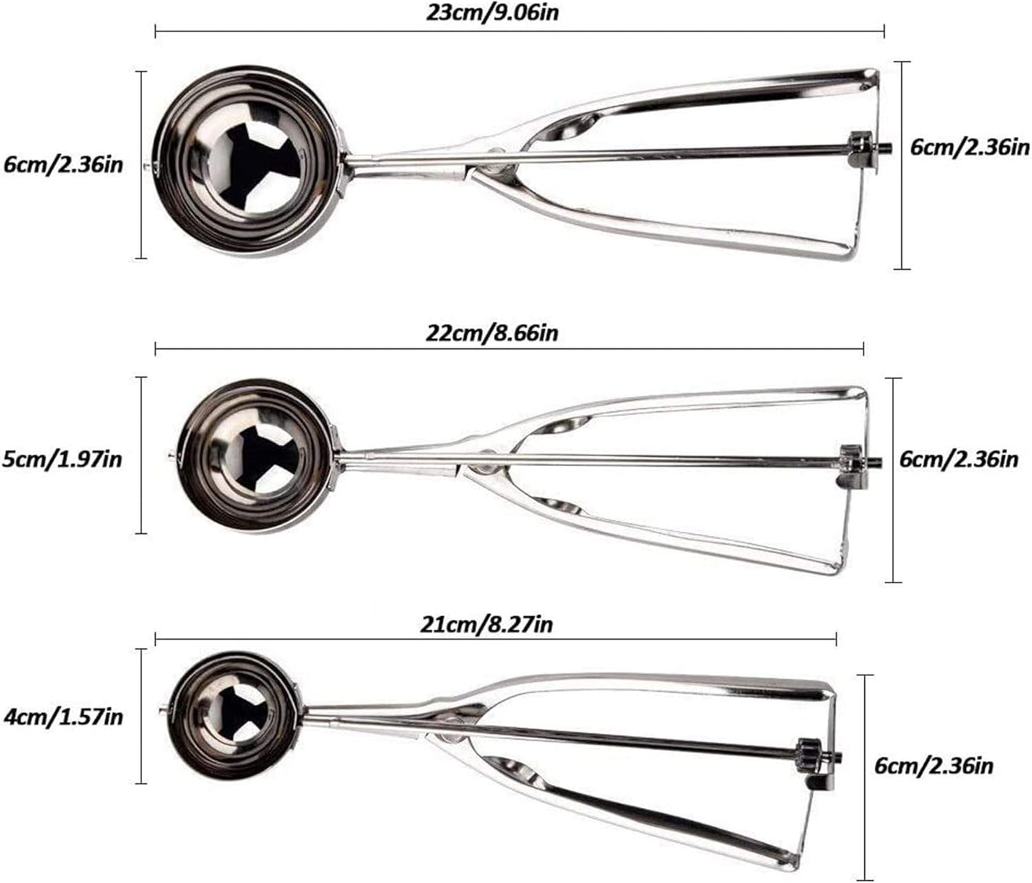 Cookie Scoop Set 3 PCS, with Trigger Large-Medium-Small Size for Kitchen Family Ice Cream Cookie Cupcake Muffin Meatbal Multipurpose tainless Steel Ice Cream Scooper