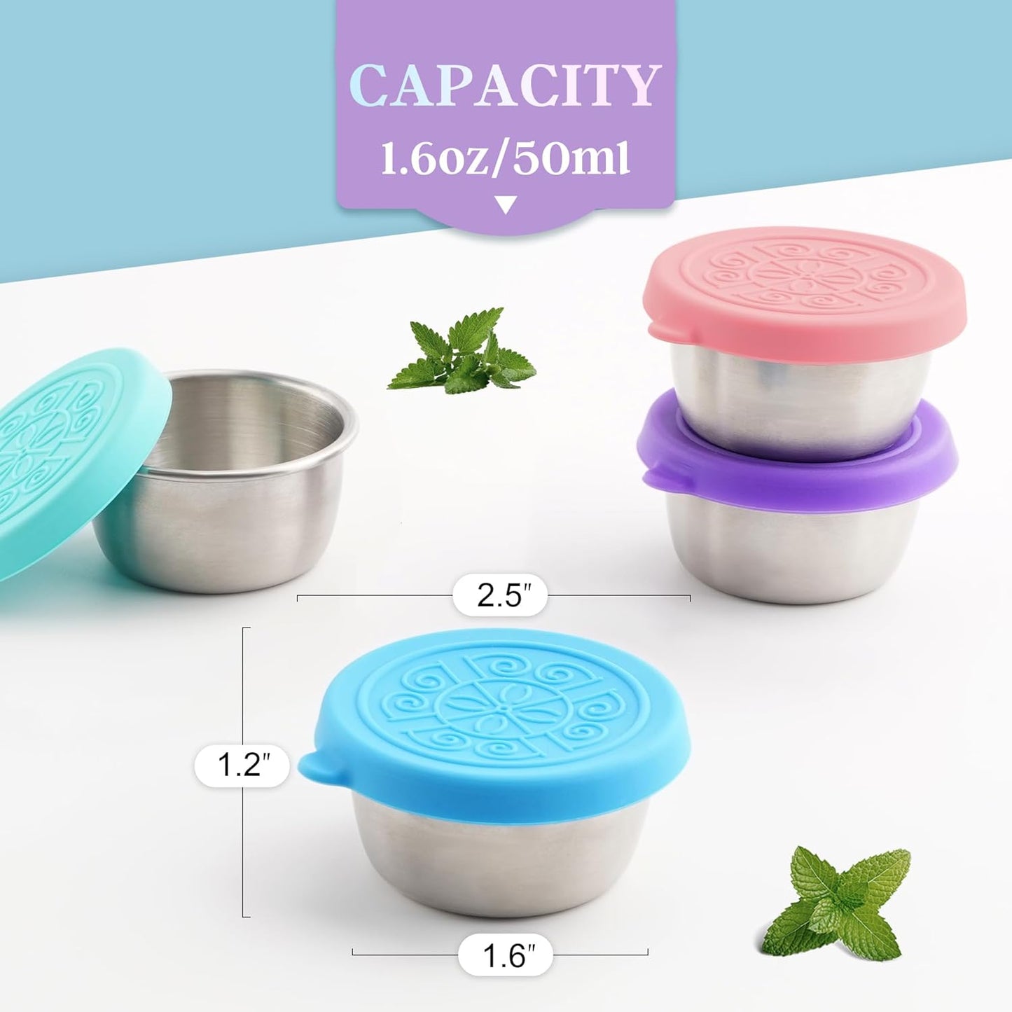 6x1.6 Oz Salad Dressing Containers With Lids, Small Leakproof Reusable Stainless Steel Salad Dressing Container To Go For Lunch Boxes,Sauce containers, Picnics,Travel Meal Prep And Kitchen Storage