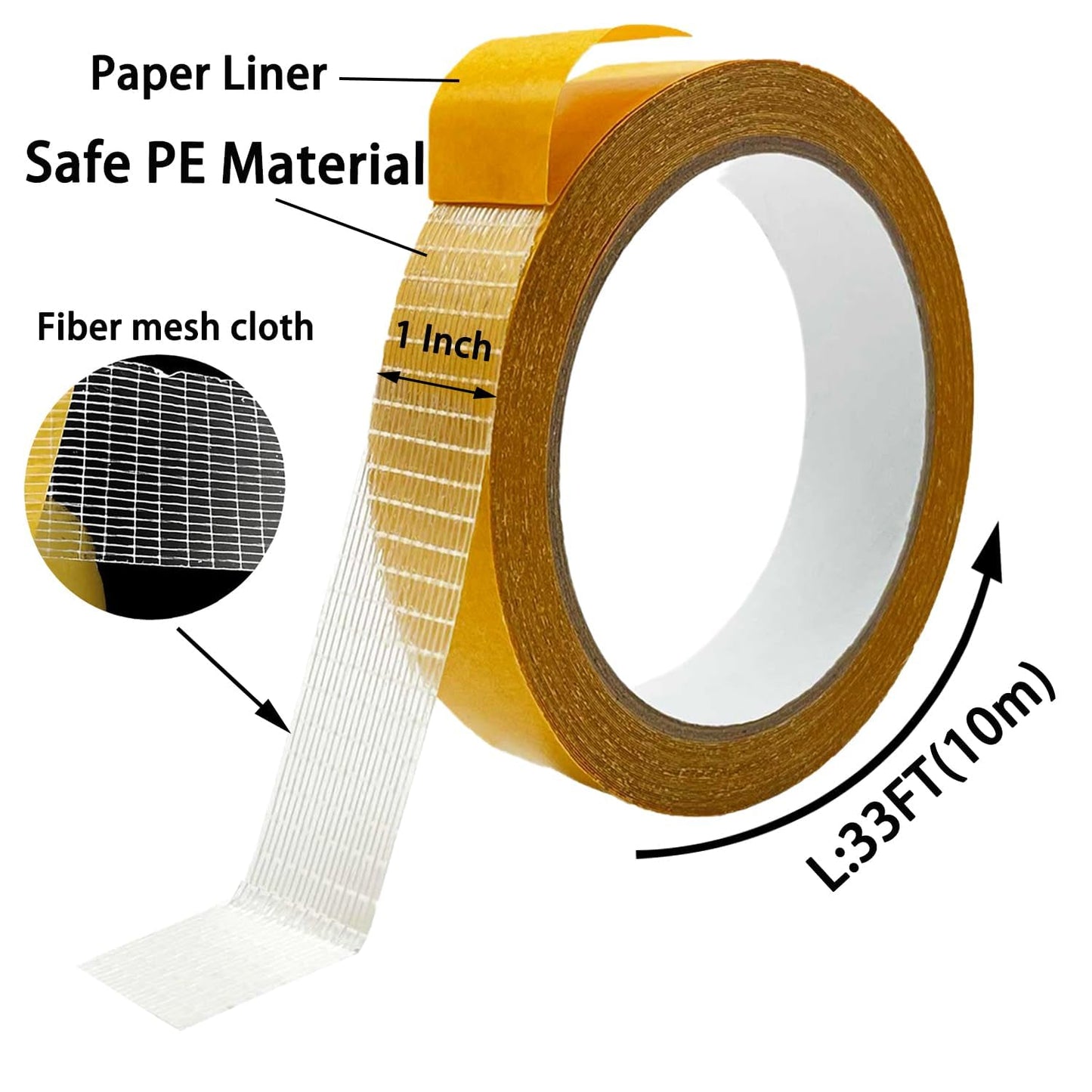 Heavy Duty Double Sided Fabric Tape, 1 Inch X 33FT Stitch Witchery Hem Tape for Pants Clothes Curtain Fabric Sofa Covers, No Sewing Ironing, Strong Adhesive Tape for Rug, Carpet, Art