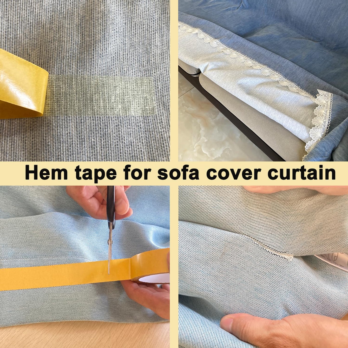 Heavy Duty Double Sided Fabric Tape, 1 Inch X 33FT Stitch Witchery Hem Tape for Pants Clothes Curtain Fabric Sofa Covers, No Sewing Ironing, Strong Adhesive Tape for Rug, Carpet, Art