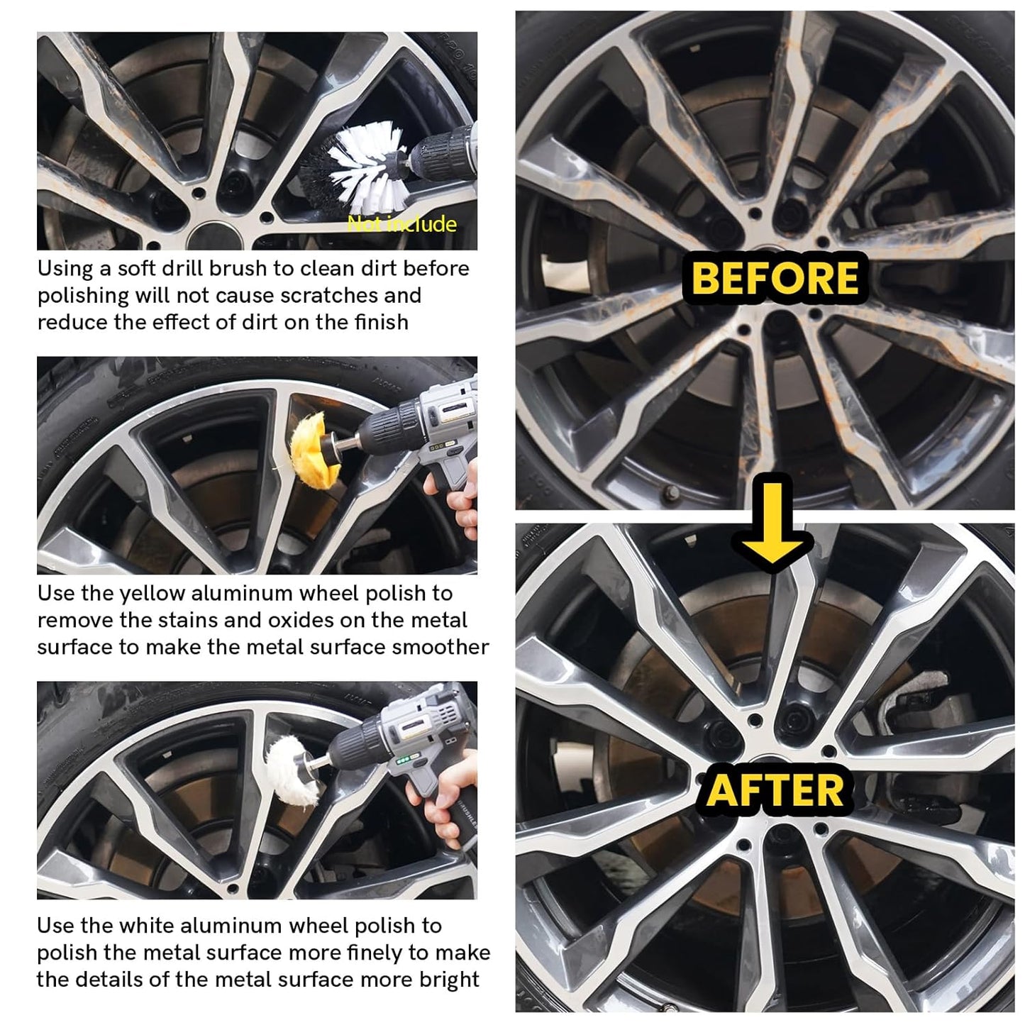 Aluminum Wheel Polishing Kit for Drill Buffing Wheel for Car Motorcycle Wheel Rim Manifold Polishing for Stainless Steel Chrome Wood Plastic Ceramic Glass Woods Machine Jewelry etc 6PCS
