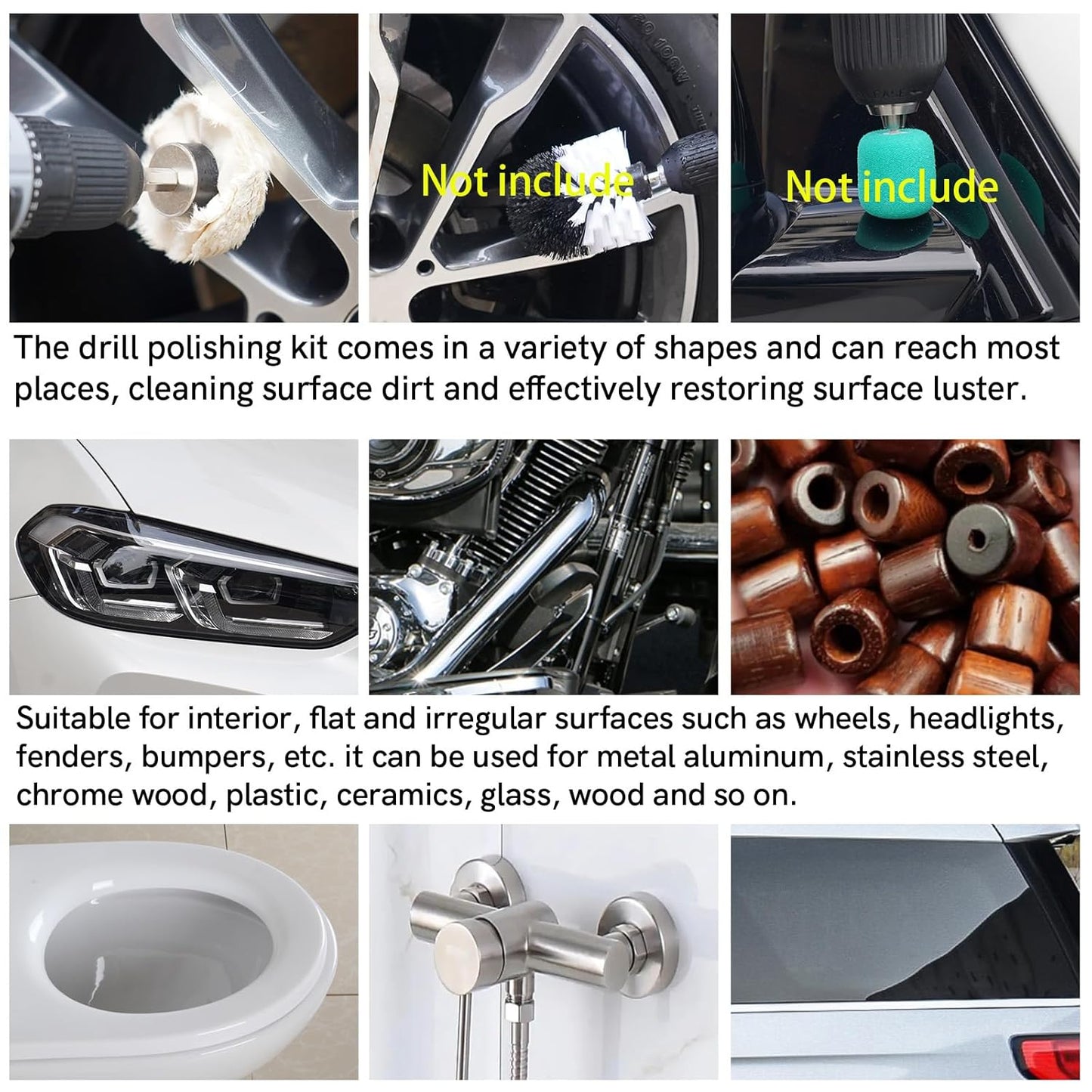 Aluminum Wheel Polishing Kit for Drill Buffing Wheel for Car Motorcycle Wheel Rim Manifold Polishing for Stainless Steel Chrome Wood Plastic Ceramic Glass Woods Machine Jewelry etc 6PCS
