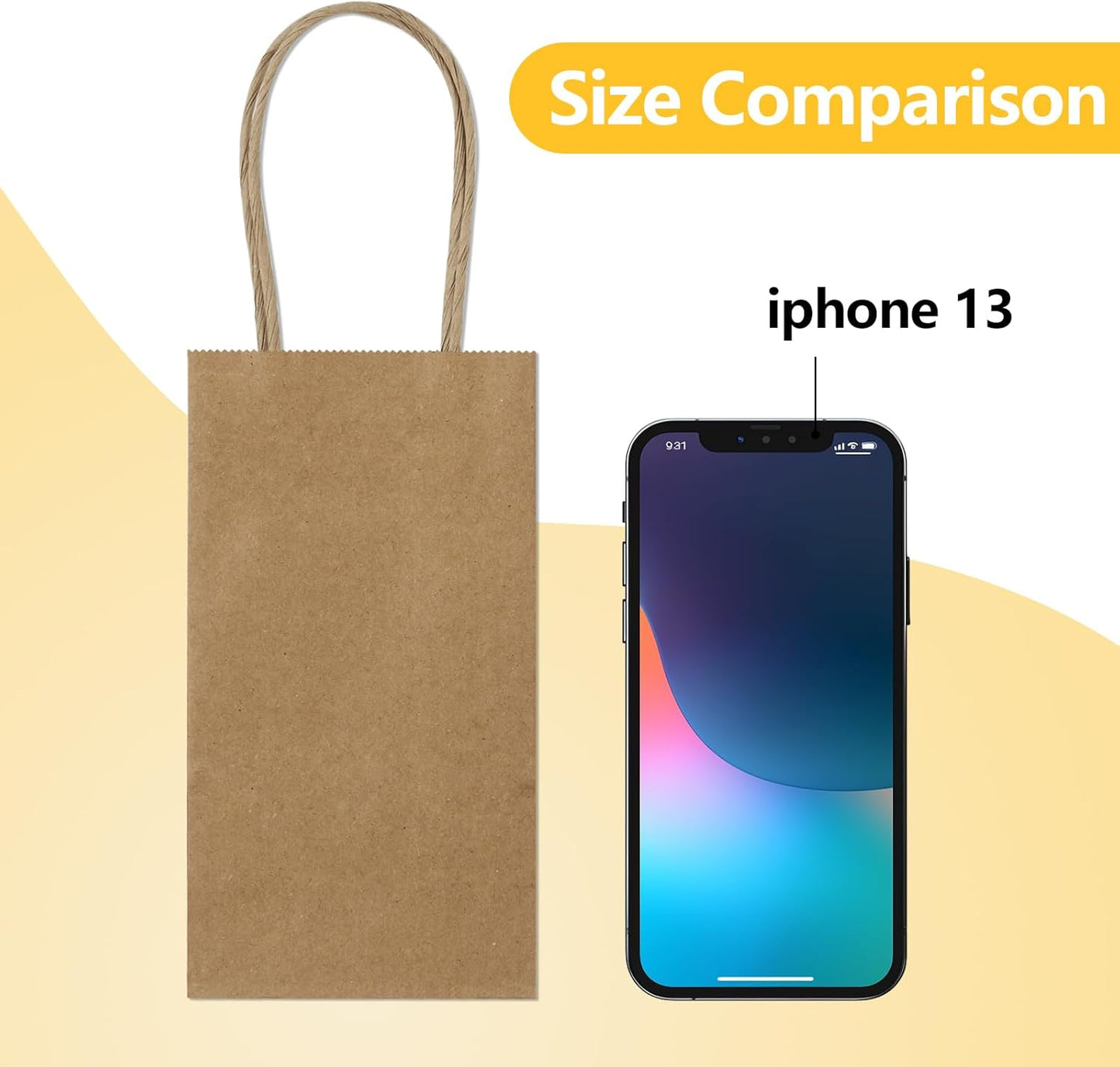 50 Pack 3.5x2.4x6.7 Inches Small Kraft Paper Gift Bags with Handles Bulk Mini Party Favor Bags Candy Bags 100% Recyclable Brown Paper Bag