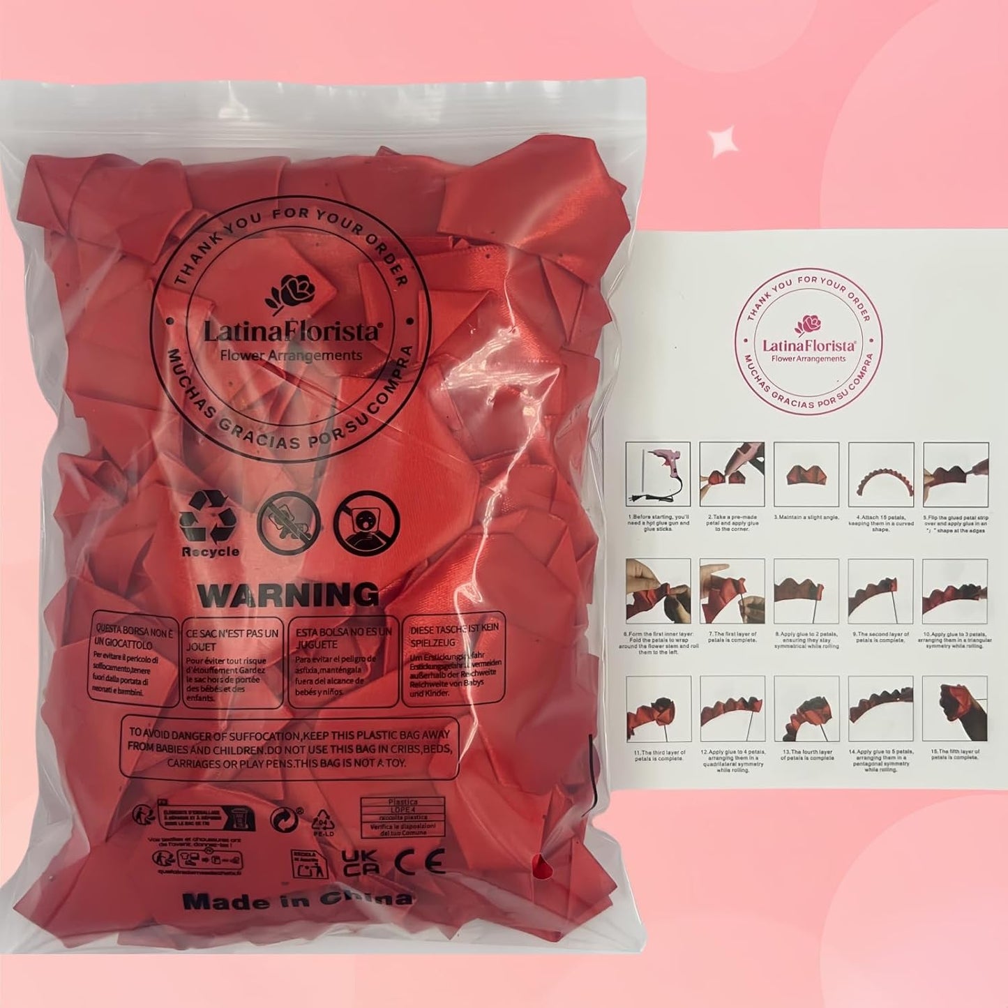 300Pcs Premade Satin Ribbon Rose Petals Half-Finished for Eternal Rose DIY Ramos Forever Flowers Bouquets Everlasting Floral,for Wedding,Anniversary,Birthday (300 Pcs Red)