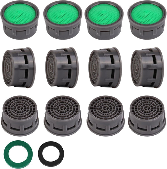 Faucet Aerator, Flow Restrictor Insert, Sink Aerator Replacement Parts for Bathroom or Kitchen Sink Faucet Filter, Fit for Internal and External Thread Faucet Aerators, with Washer (12pcs)
