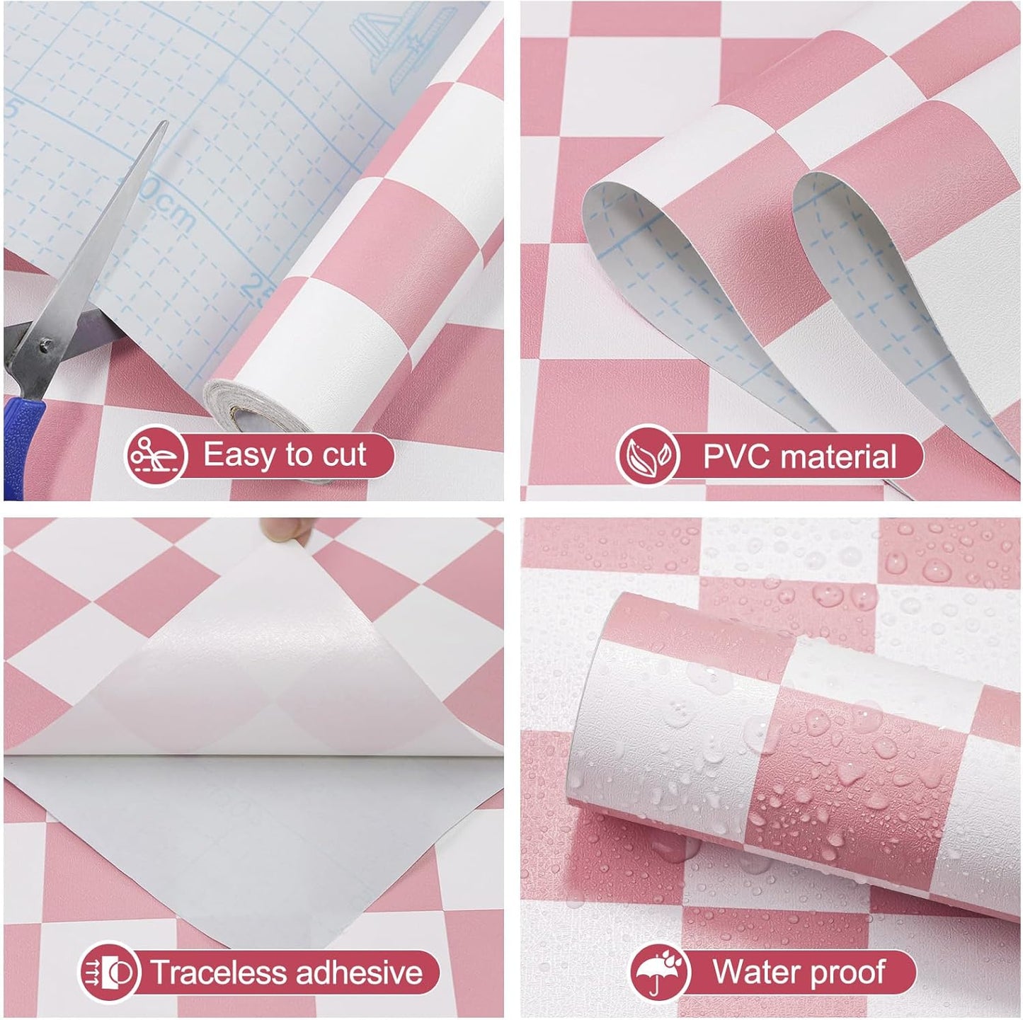 Checkered Wallpaper Peel and Stick Pink Mosaic Checkerboard Contact Paper 17.3”X120”Modern Self Adhesive Vinyl Removable Wall Paper for Shelf Liner,Classroom,Cabinets,Living Room