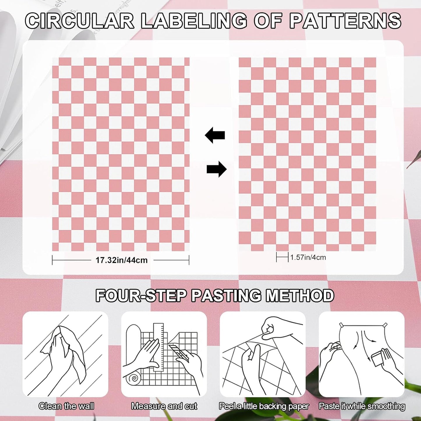 Checkered Wallpaper Peel and Stick Pink Mosaic Checkerboard Contact Paper 17.3”X120”Modern Self Adhesive Vinyl Removable Wall Paper for Shelf Liner,Classroom,Cabinets,Living Room