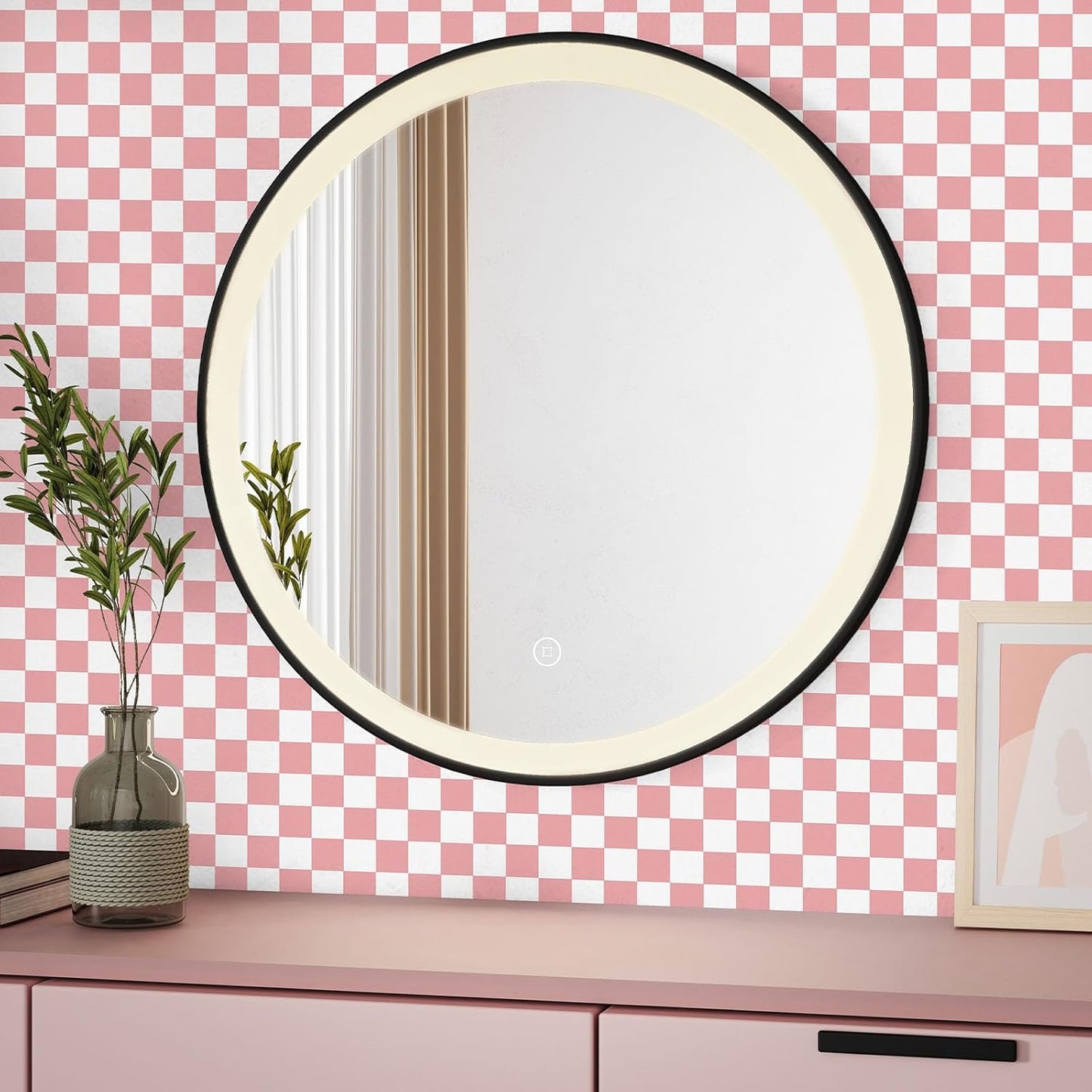 Checkered Wallpaper Peel and Stick Pink Mosaic Checkerboard Contact Paper 17.3”X120”Modern Self Adhesive Vinyl Removable Wall Paper for Shelf Liner,Classroom,Cabinets,Living Room