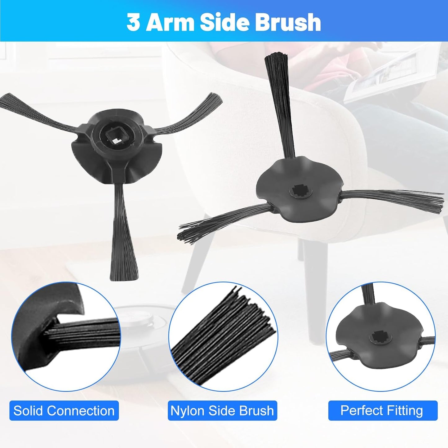 6 Pack Side Brushes for Shark Matrix Robot Vacuum Cleaner RV2310, RV2310AE, AV2310, AV2310AE, RV2300, RV2300S, RV2320S, UR2350AE Replacement Parts