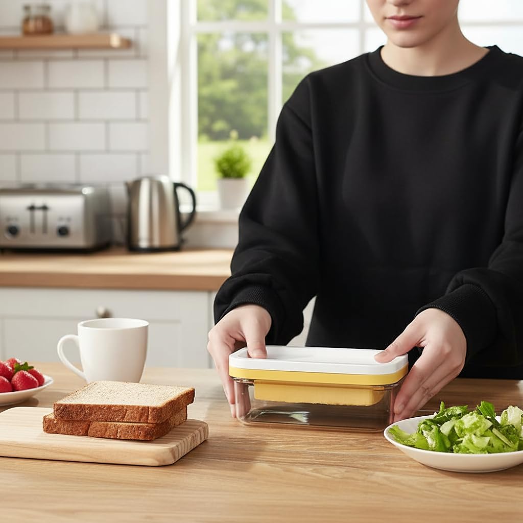 Butter Slicer Cutter with Storage Container, Stick Butter Dish with Lid for Fridge, Easy Cutting Two 4oz Sticks (Not Airtight, Small)