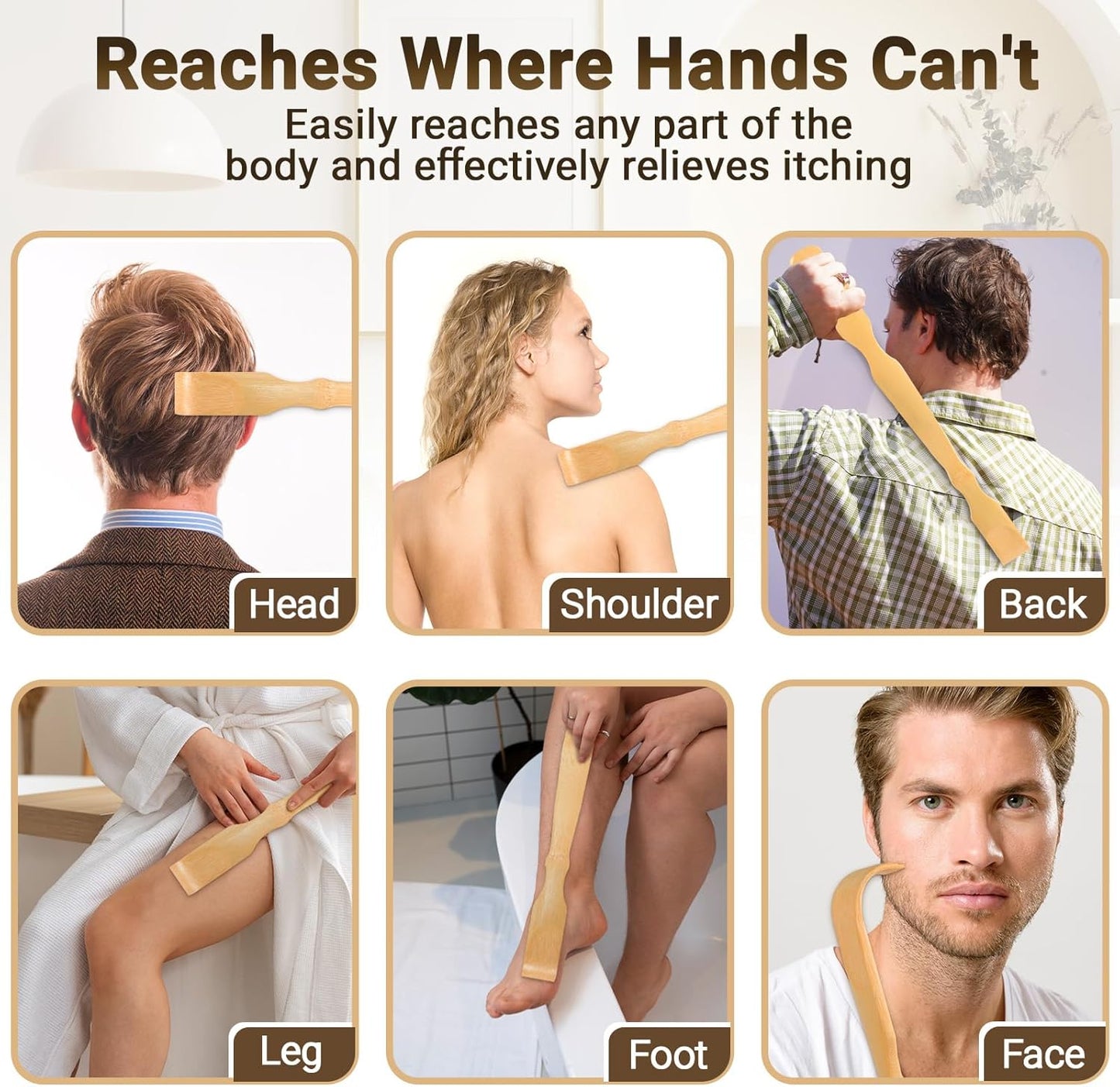 Wooden Bamboo Back Scratcher, 17" Natural Handmade Back Scratchers for Men and Women, New Upgraded Long Handle Back Massager, Relaxation Gifts for Mom and Dad
