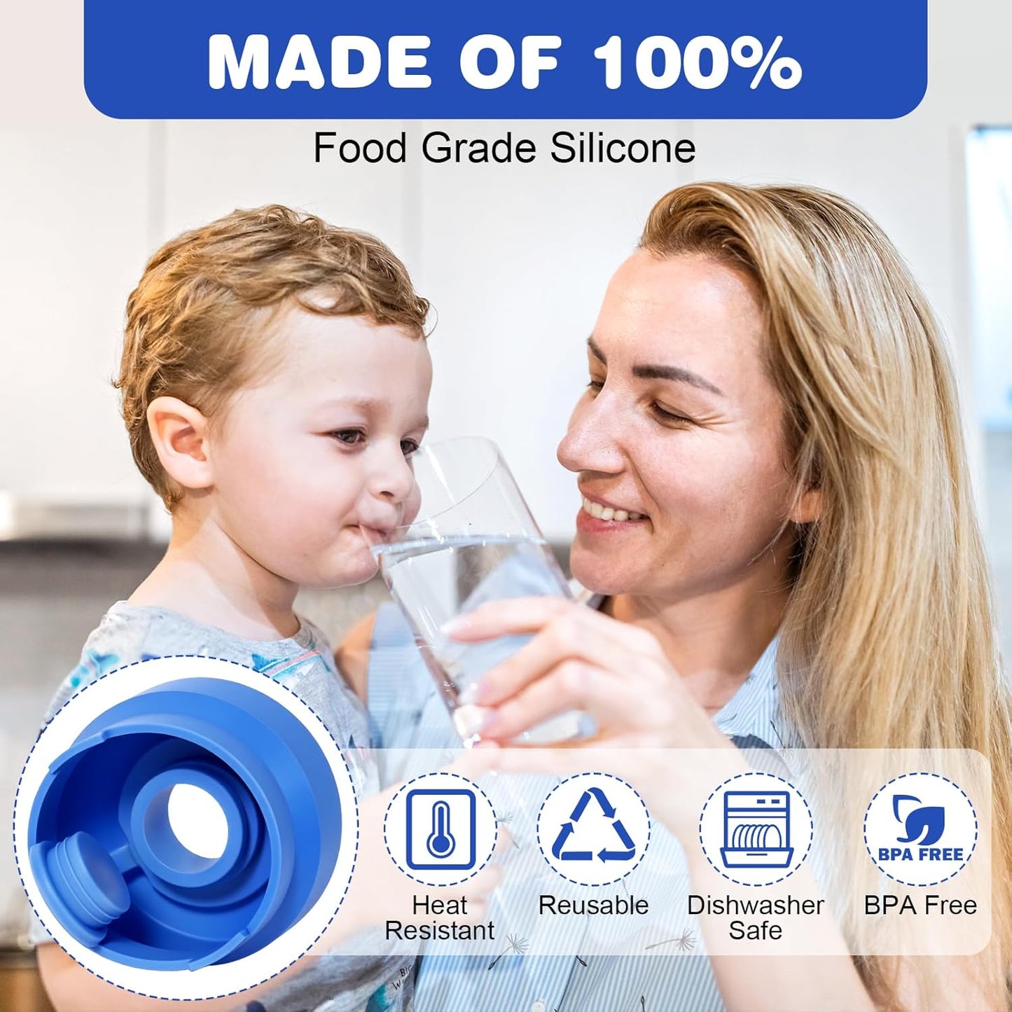 (5 Pack) 5 Gallon Water Jug Cap,Silicone Reusable Replacement Cap, Non Spill Bottle Caps for 55mm Bottle Water Dispenser Caps