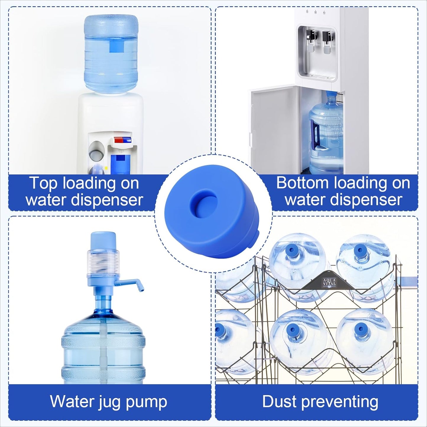 (5 Pack) 5 Gallon Water Jug Cap,Silicone Reusable Replacement Cap, Non Spill Bottle Caps for 55mm Bottle Water Dispenser Caps