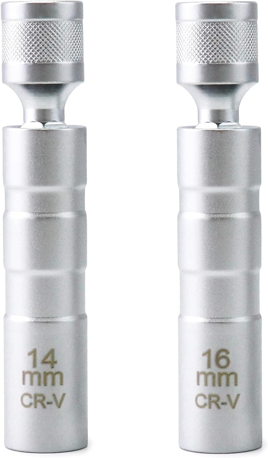 14mm&16mm Magnetic Swivel Spark Plug Socket, Thin Wall Magnetic Rotating 3/8" Drive 12 Point Standard Spark Plug Socket Removal Tool 360-degree Rotation for Maximum Flexibility
