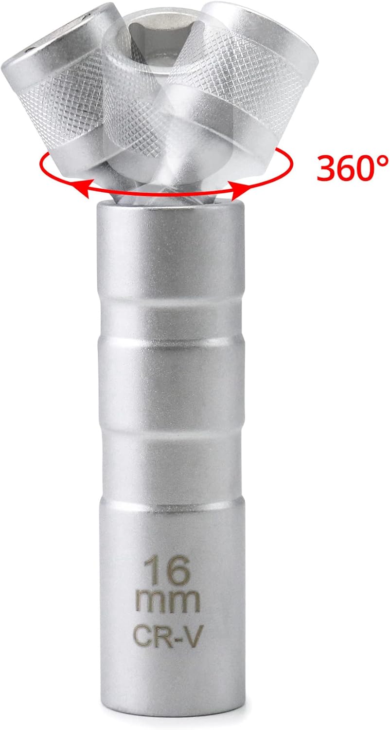 14mm&16mm Magnetic Swivel Spark Plug Socket, Thin Wall Magnetic Rotating 3/8" Drive 12 Point Standard Spark Plug Socket Removal Tool 360-degree Rotation for Maximum Flexibility