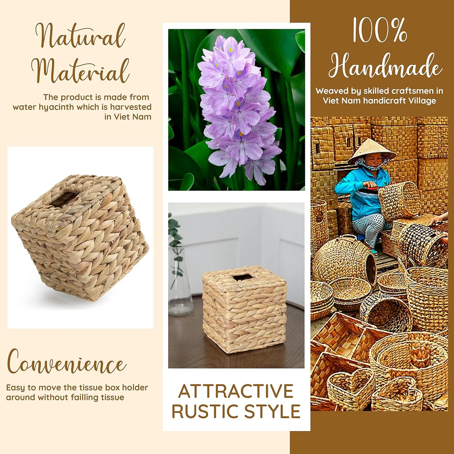 Tissue Box Holder - Square- Rattan Wicker Tissues Cube Box Cover -Boho Decorative Woven Facial Tissue Holder on Table and Barthroom (Square)